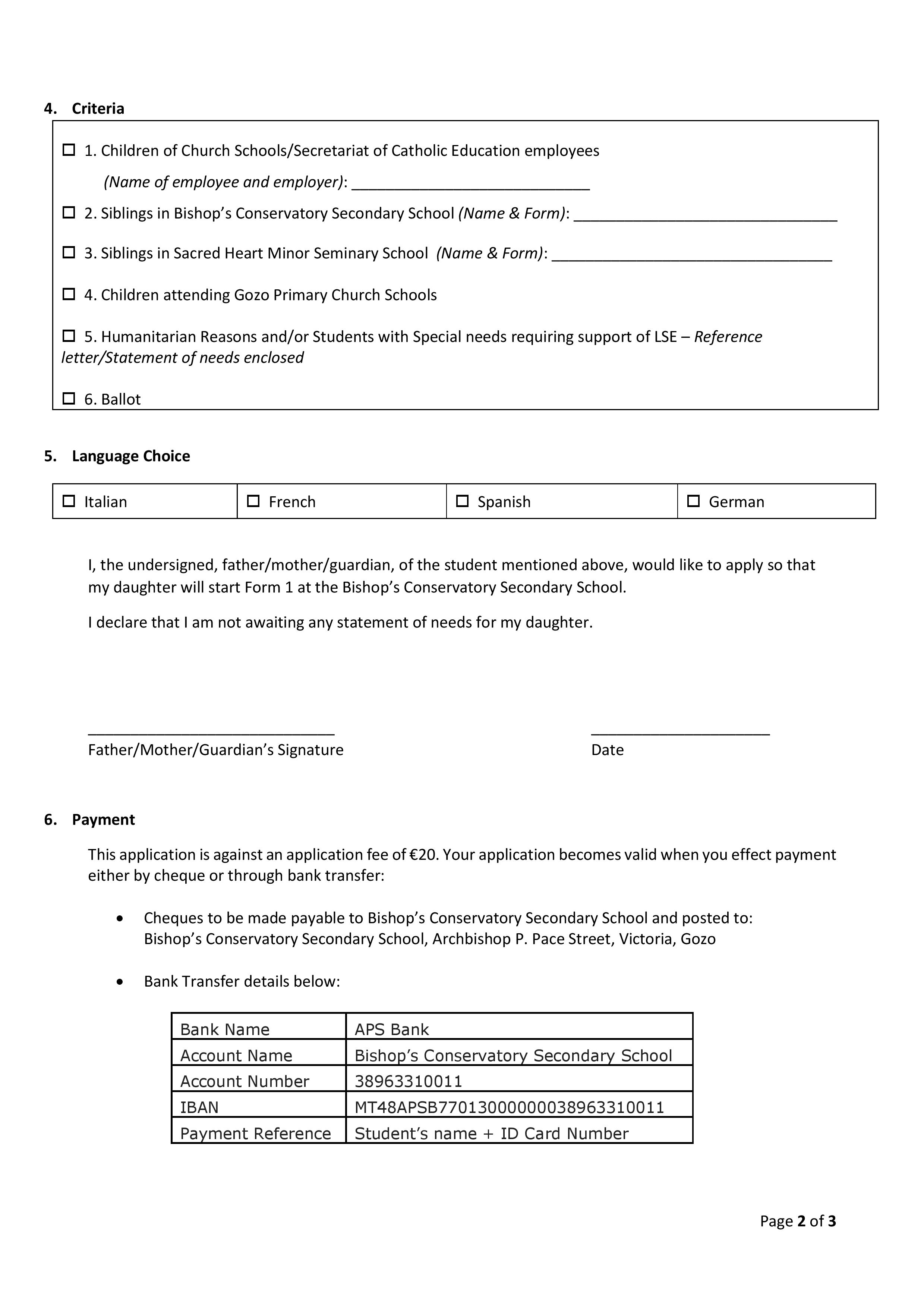 New entries into Form 1 - Applications